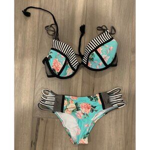 Kuleana Multicolored Mahalo Roses Floral Bikini Set Size XS